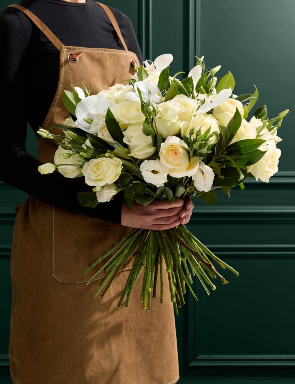 White Rose, Lisianthus & Orchid Bouquet